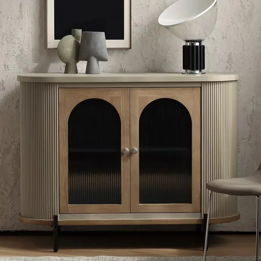 

Hot Sales France Style Retro Arched Against The Wall Retro 2 Glass Door Livingroom Sideboard Wood Furniture Cabinet