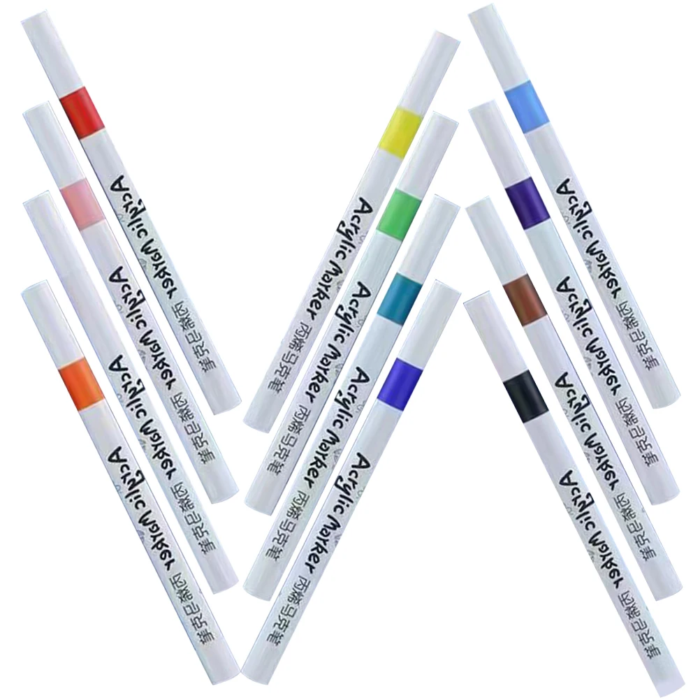 

12 Pcs Acrylic Markers Paint Colorful Drawing Tools Supplies Painting Marker Pens Water Based Paint Pens Multipurpose