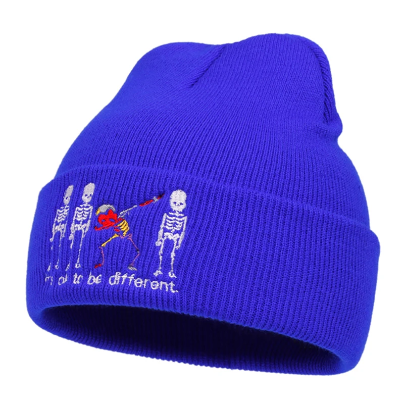 2025 شخصية الموضة الجديدة قبعة الفول خمسة الجمجمة المطرزة الهيب هوب قبعة في الهواء الطلق الترفيه اليومي التنقل الديكور محبوك قبعة #4