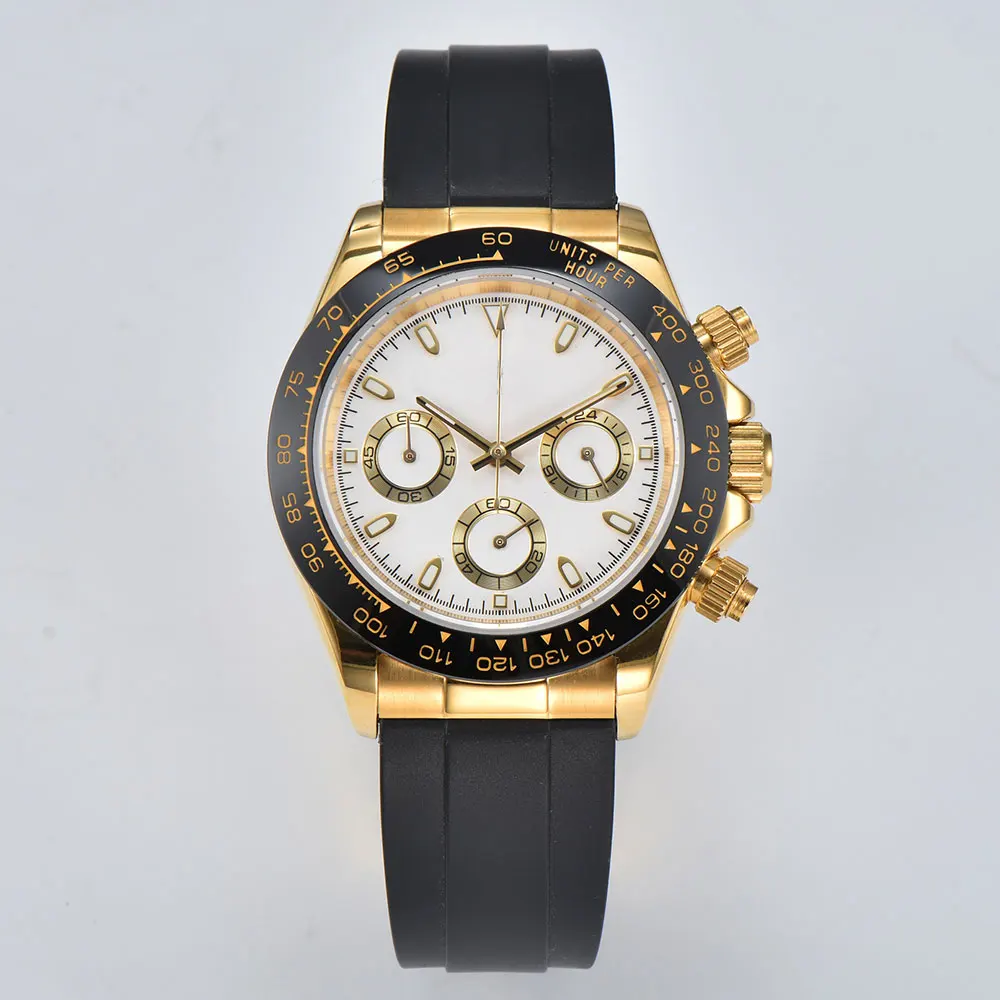 40mm VK63 Japanese quartz movement watch gold panda eye Daytona timing code watch 316L stainless steel sapphire mirror view 5