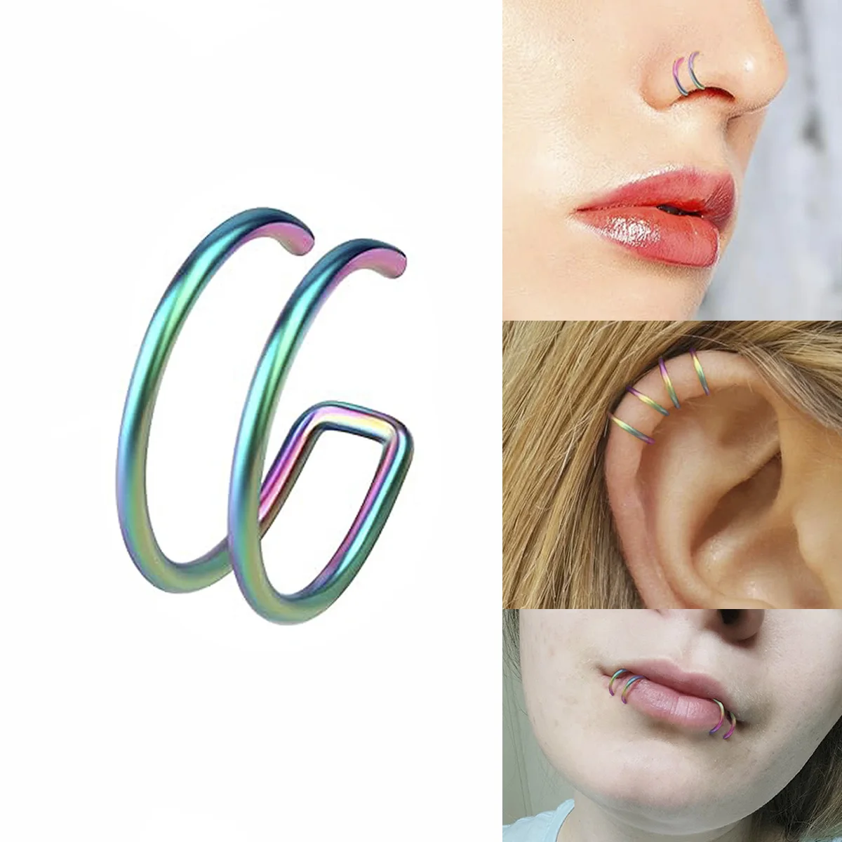 5Pcs Fake Piercing Clip Nose Ring ,Cuff Body Jewelry New Trend Ear Cuffs Clip Rings For Women Girl Gift Body Jewelry Nariz