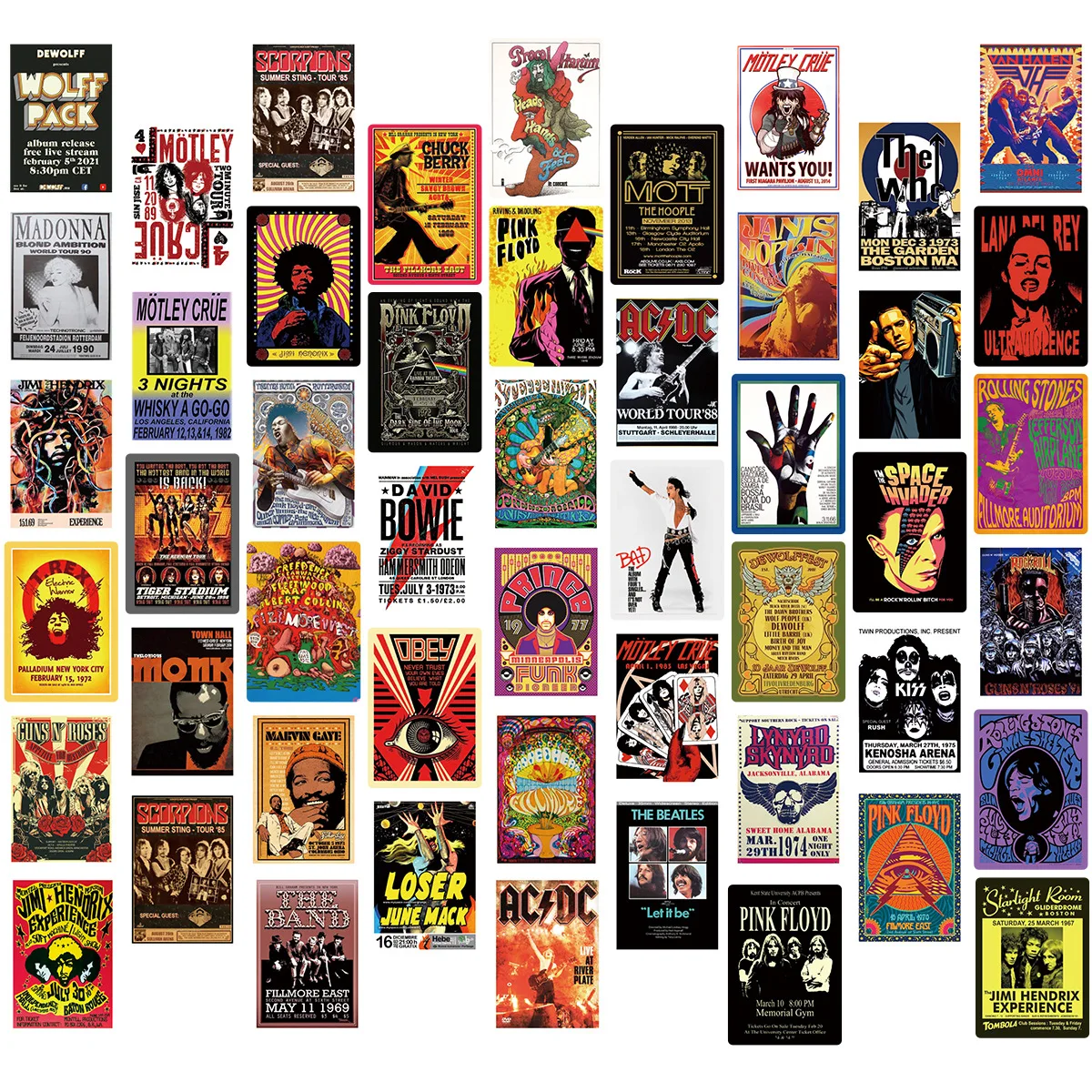 10/30/50PCS Rock Music Graffiti Stickers Laptop Guitar Refrigerator Skateboard Bicycle Luggage Waterproof Decoration Wholesale