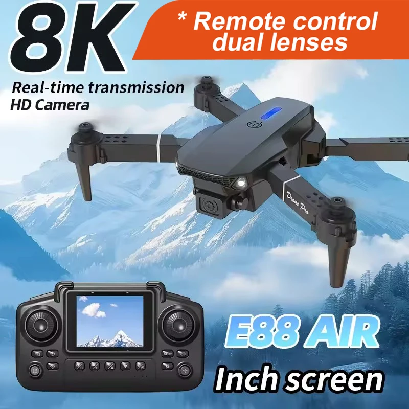 2026 New E88 Air Screen Controlled Lighting Mini Drone Major 8K Dual Camera Optical Flow Remote Control Aircraft For Kids Gift