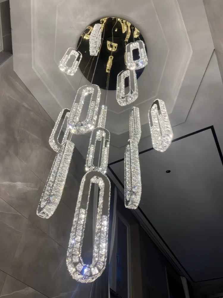 Modern Luxury LED Crystal Pendant Lamp Nordic Style Gold Silver Crystal Chandelier for Living Room Staircase Attic Home Interior