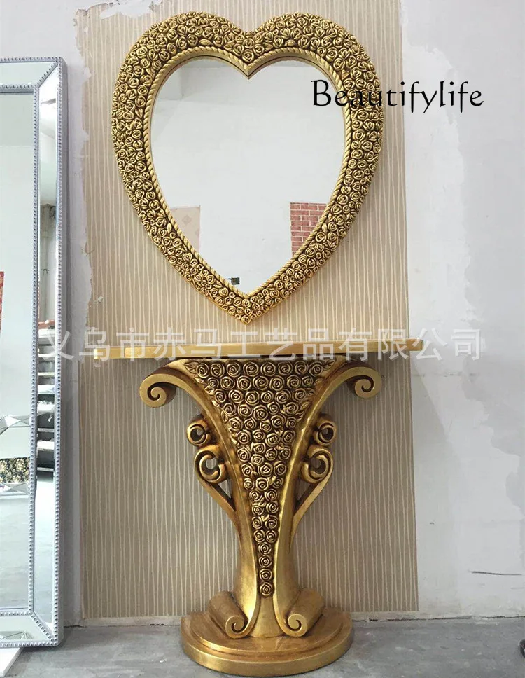 

French retro entrance table home decoration desk partition cabinet dresser gold and silver foil antique table