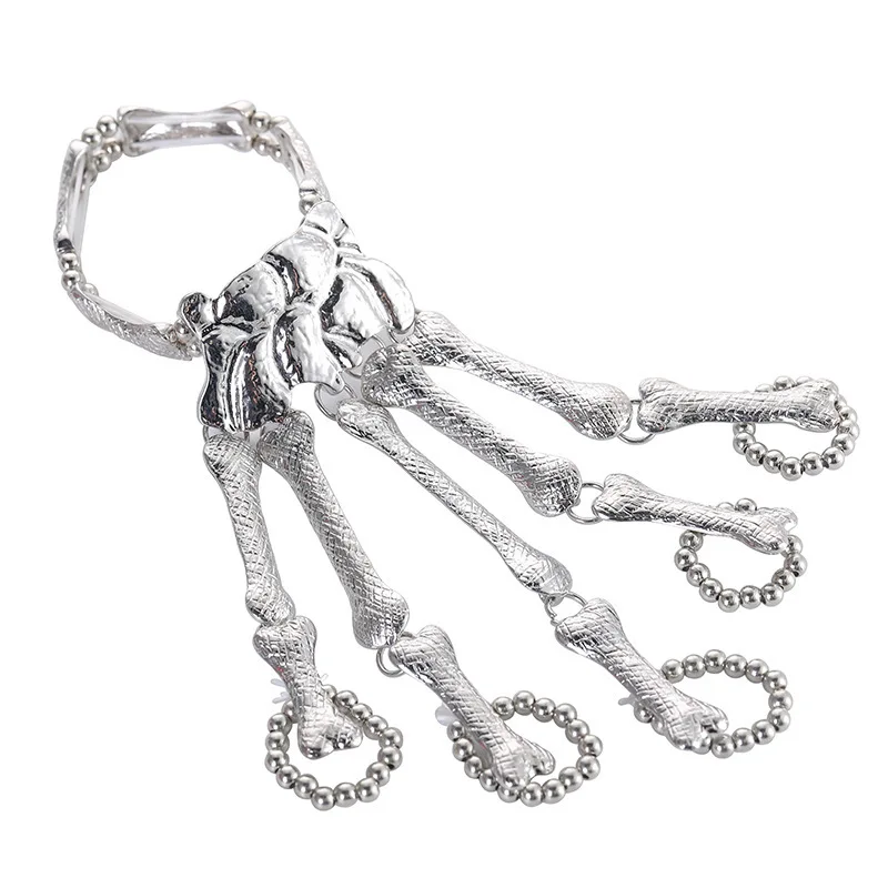 

Halloween fashion and creative skull skeleton punk style funny finger chain with exaggerated metal bones