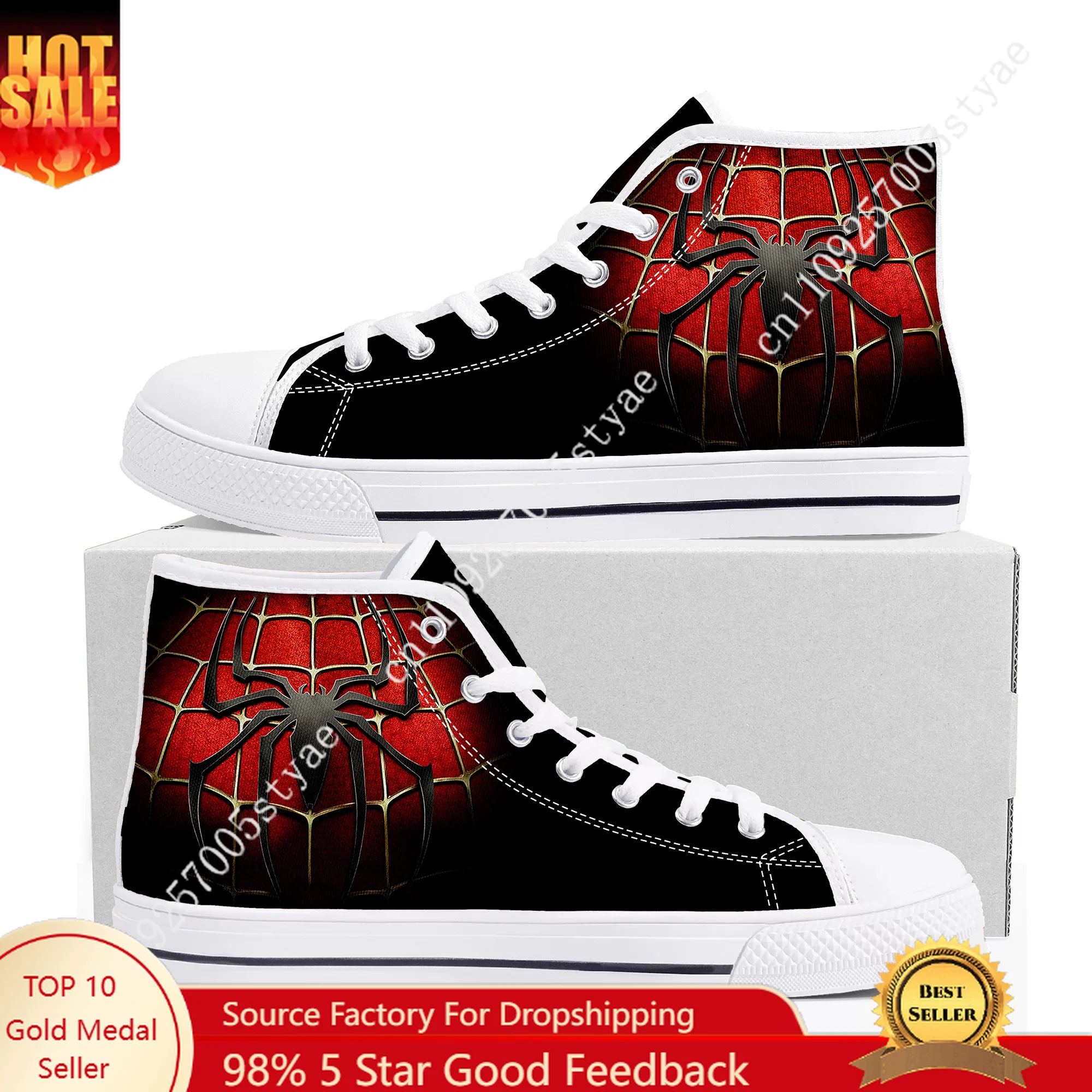

Marvel Spider Man Peter Benjamin Parker High Top High Quality Sneakers Mens Womens Teenager Canvas Sneaker Custom Couple Shoes