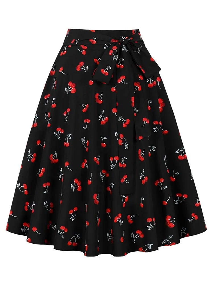 Women's High Waist Pleated Midi Skirts Female Summer Plaid Vintage Casual A-line Loose Skirt With Belt Pocket