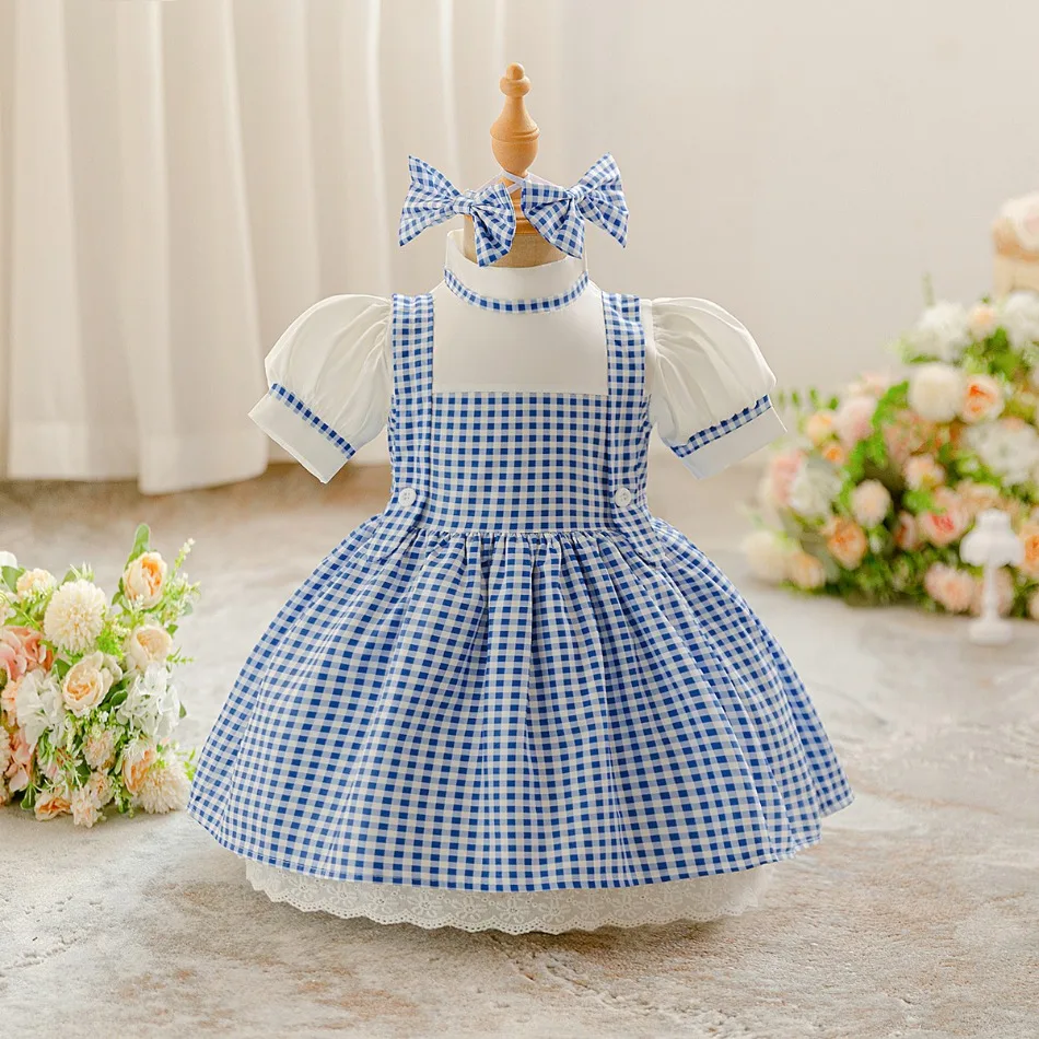 

Dorothy The Wizard of Oz Girls Costume Baby Medieval Maid Pastoral Traditional Blue Plaid Party Dress Oktoberfest Dirndl Dresses