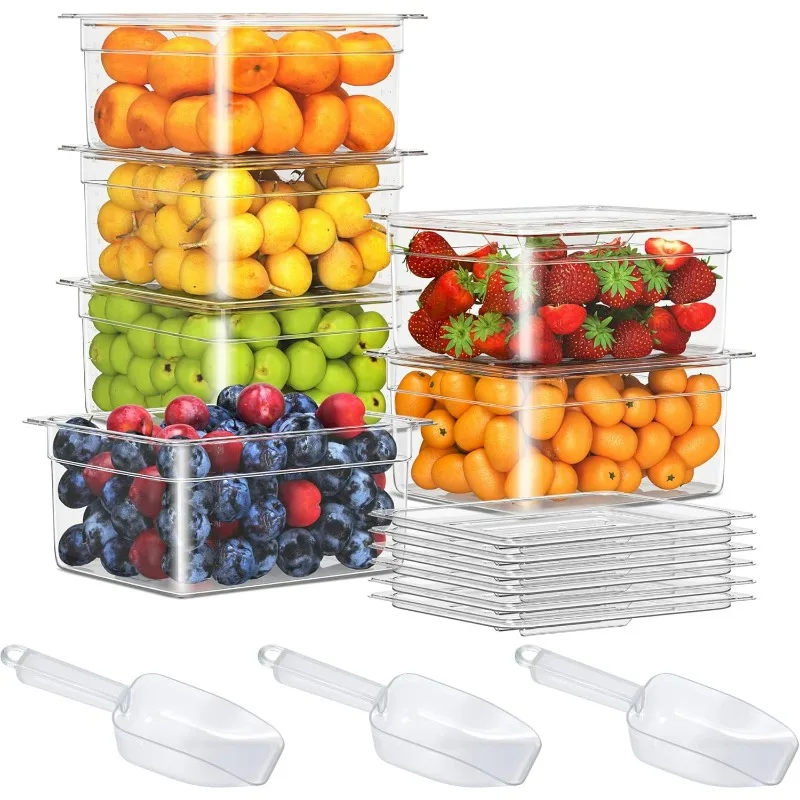

6 Pack Plastic Food Pan with Lid 1/2 Size Restaurant Clear Food Storage Containers Polycarbonate Commercial Hotel Pans