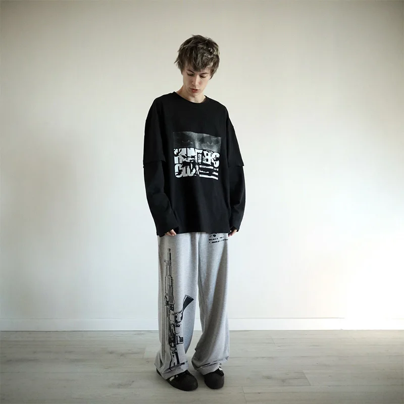 

Winter Autumn Fashion Streetwear Men's Trendy Gun Print Loose Fit Casual Sweatpants Comfortable Long Pants 2026 New Arrival