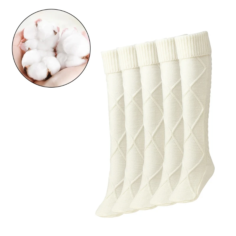 Women Cable Knit Diamond Pattern Thigh High Socks Solid Over Knee Long Stockings