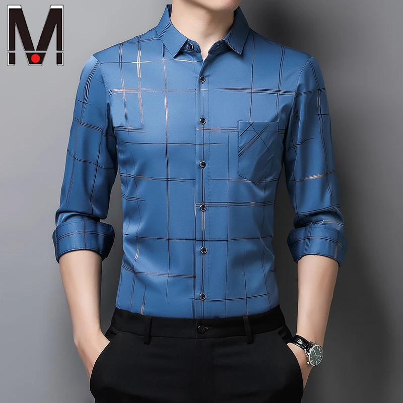 

New Men's Casual Printed Long Sleeved Lapel Shirt for Spring and Autumn Fashion Comfortable Wrinkle Free Top Without Ironing