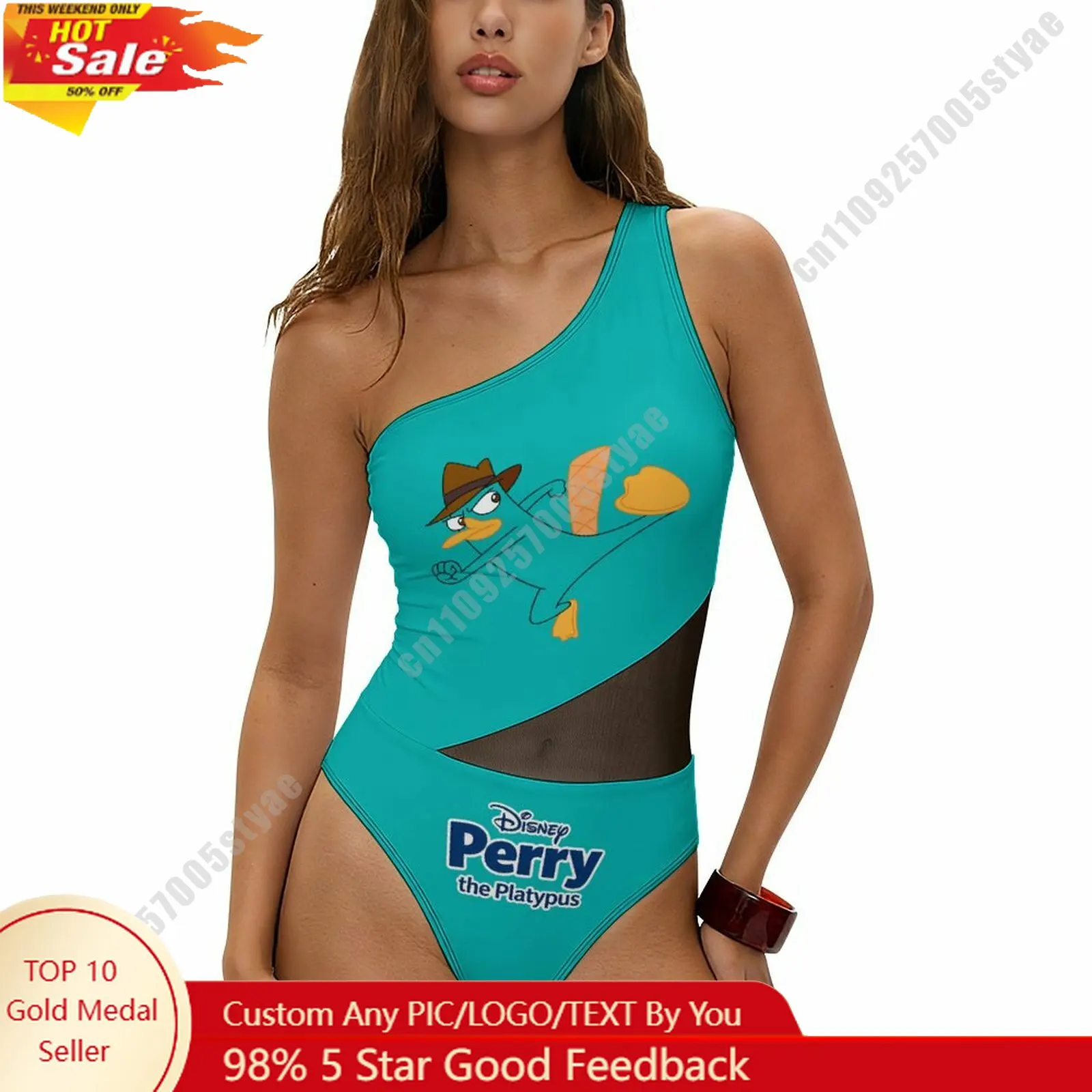 

Perry Platypus Swimsuit Disney Personalized Custom One Piece Swimwear Sheer Mesh Cutout Bathing Suit Beachwear Holiday Gifts