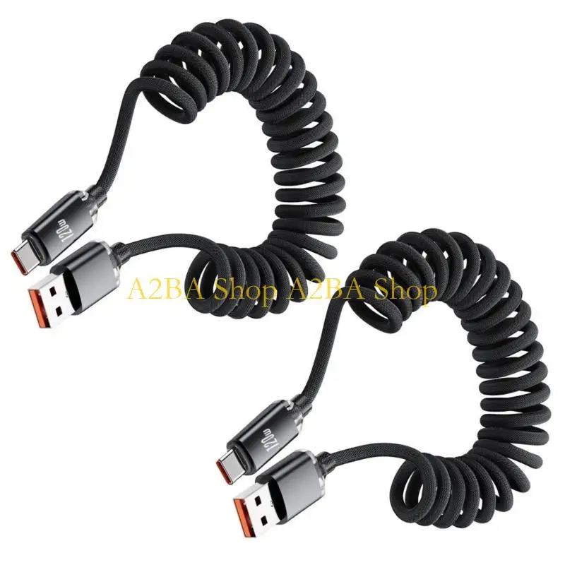 A2BA USB A to USB C 120W Fast Power Cable with Strong Spring Design Nylon Braided