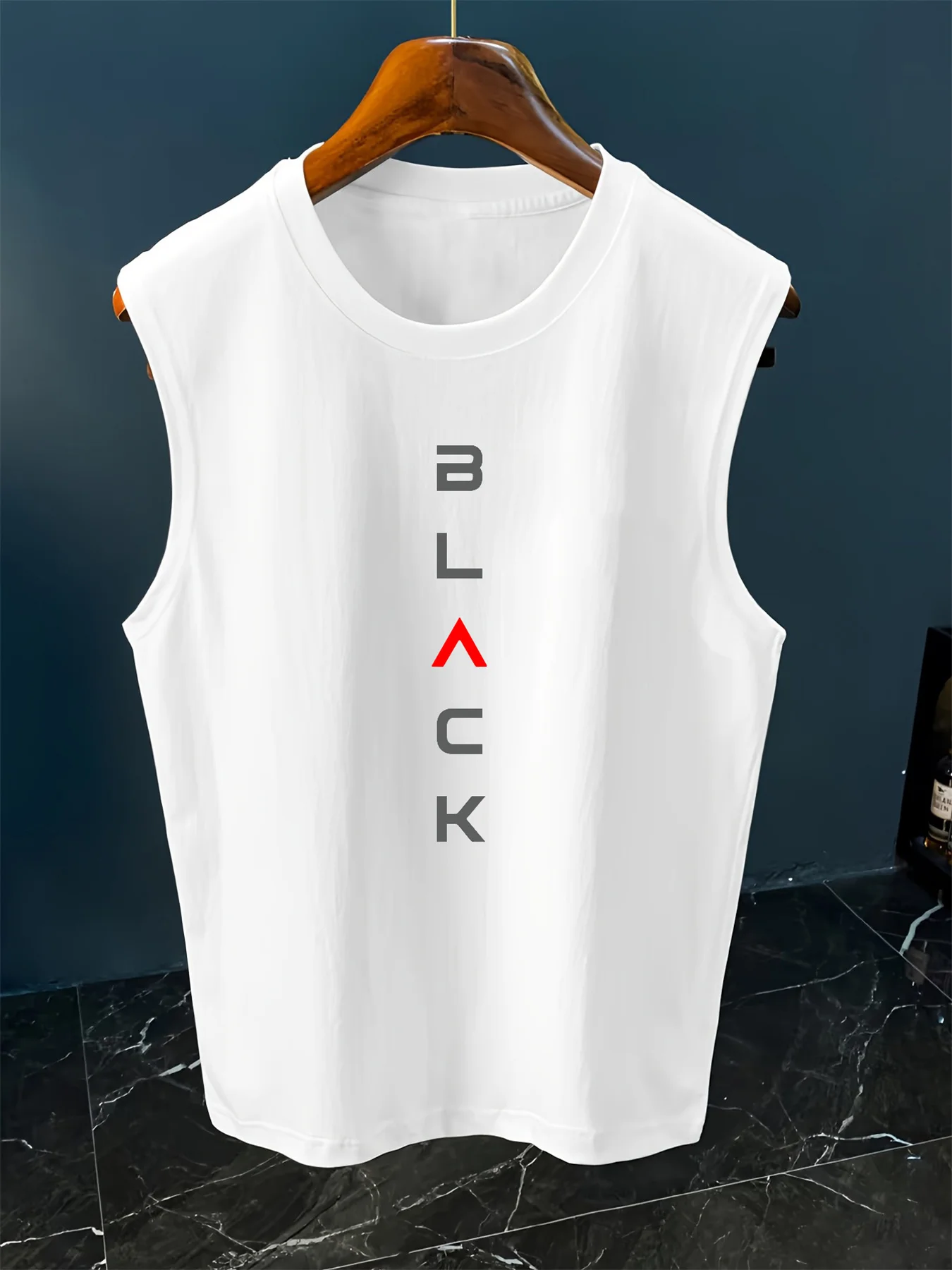 

Men's summer casual sports fitness loose BLACK letter printed comfortable and breathable round neck sleeveless vest