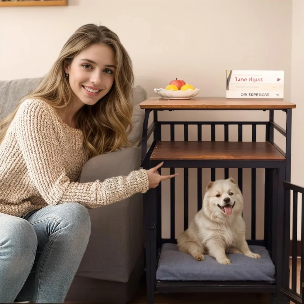 أثاث حديث لقاعدة الكلاب الداخلية للكلاب الصغيرة - أنبوب فولاذي مقاوم للمضغ، بيت على شكل طاولة نهائية مع ميزات منزلية