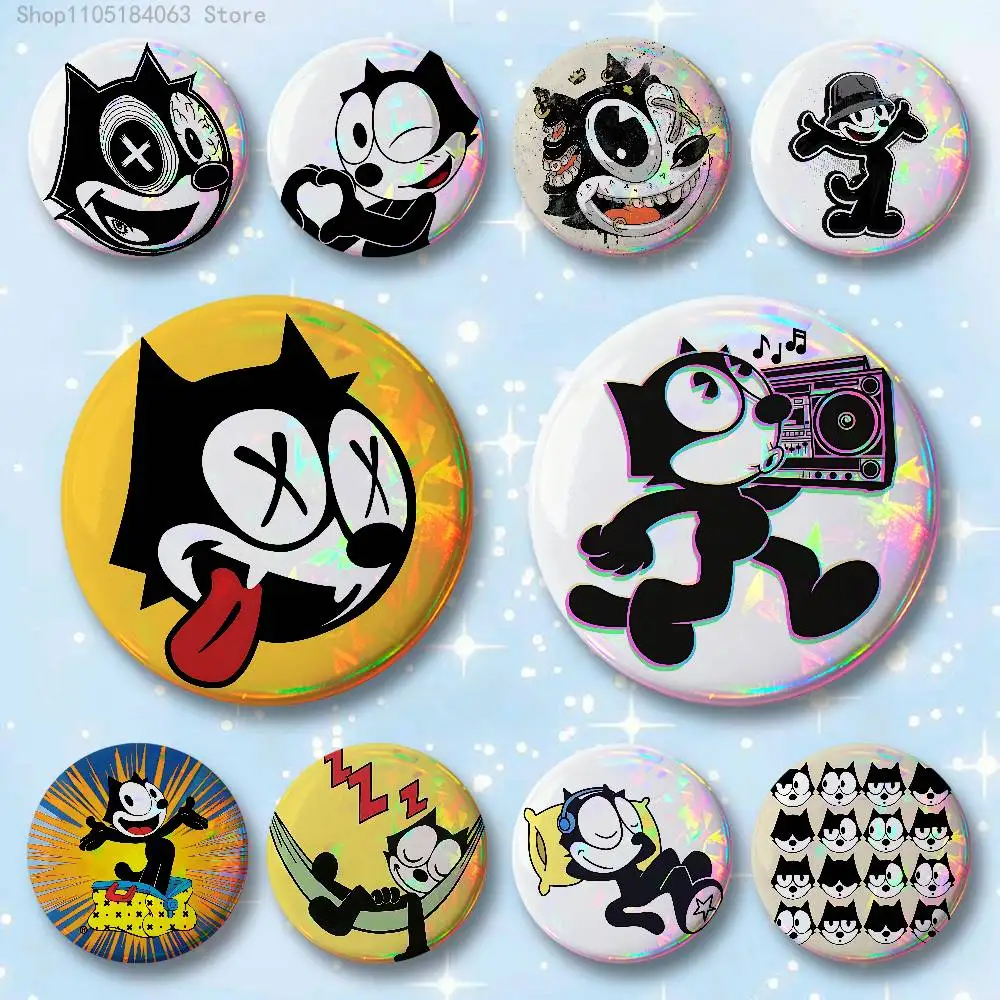F-FelixES The C-Cat 58mm 44mm HD Print Brooch Badges Pretty Derby Round Display Brooches Lapel Pins