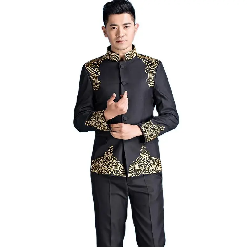 Chinese Style Embroidered Suit Male Costume Professional Formal Dress Oriental Traditional Tunic Men