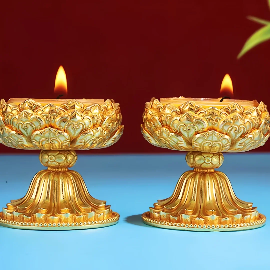 1 pair of lotus butter lamp base pure copper Buddha lamp holder candle holder ever-burning lamp