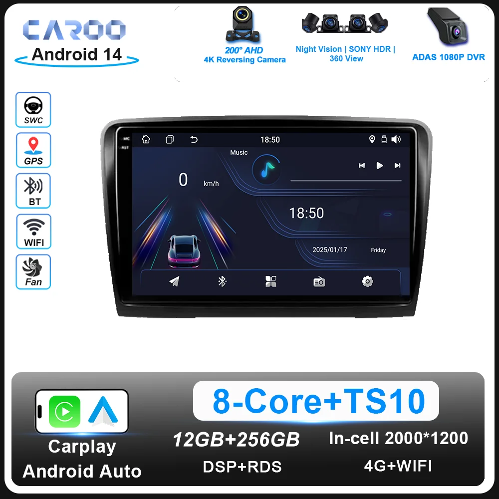 

Автомобильный Android 14 радио стерео для Skoda Superb 2 B6 2008-2015 авто мультимедийный видеоплеер QLED сенсорный экран Carplay NO 2DIN DVD