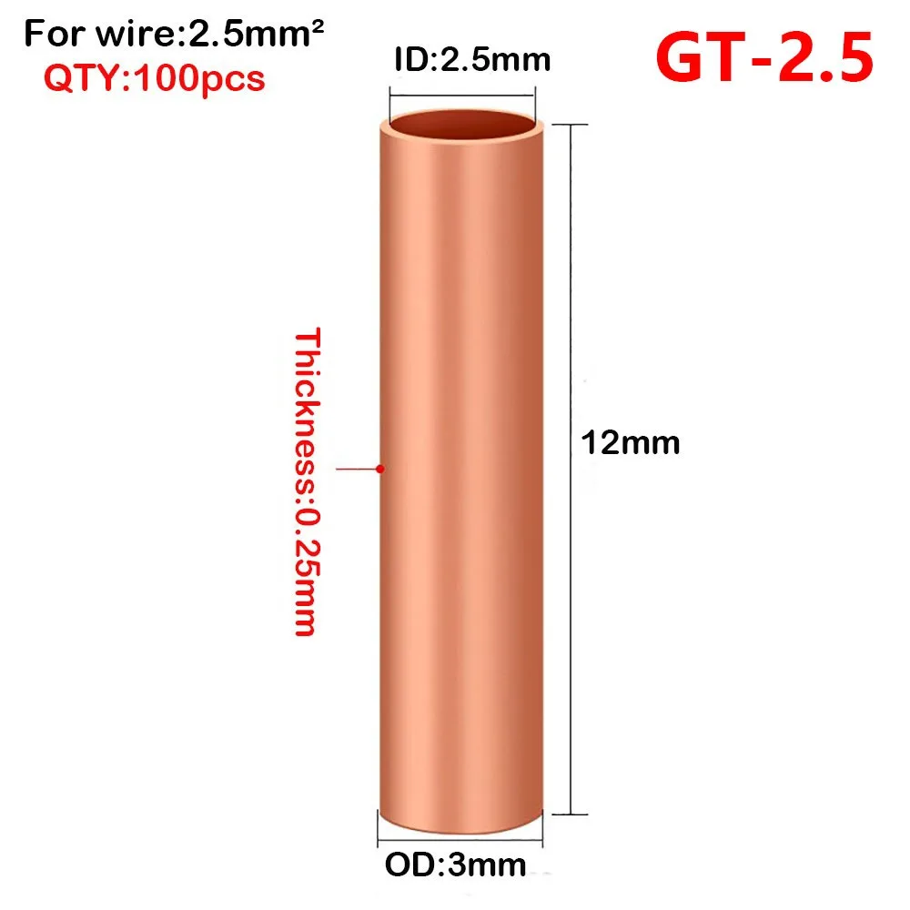 100Pcs Hole Passing GT Copper Terminal Connecting Tube Cable Connector Kit Brass Wire Terminal Crimp Bolt Hole