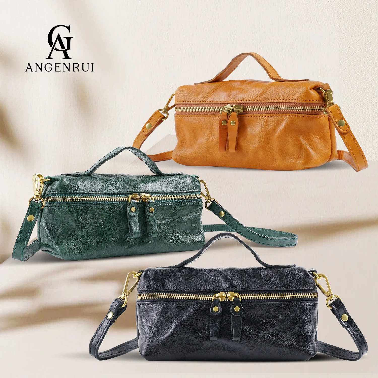 ANGENGRUI Brand Luxury Genuine Leather Women\'s Bag Unique Design Fashionable And Simple Retro Casual Shoulder Messenger Bag