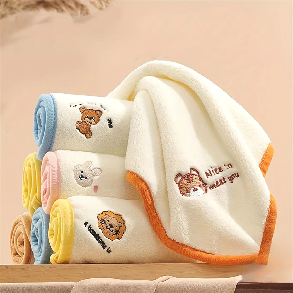 5Pcs Baby Ultra-Soft Animal Embroidered Square Towels - Absorbent & Comfortable, Perfect for Newborn Infant Bath, Drooling Towel