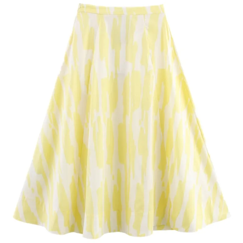 Nuova estate 2025 a vita alta in tessuto di cotone lunghezza midi f gonna da donna Faion Commute Sle gonna ampia con stampa floreale