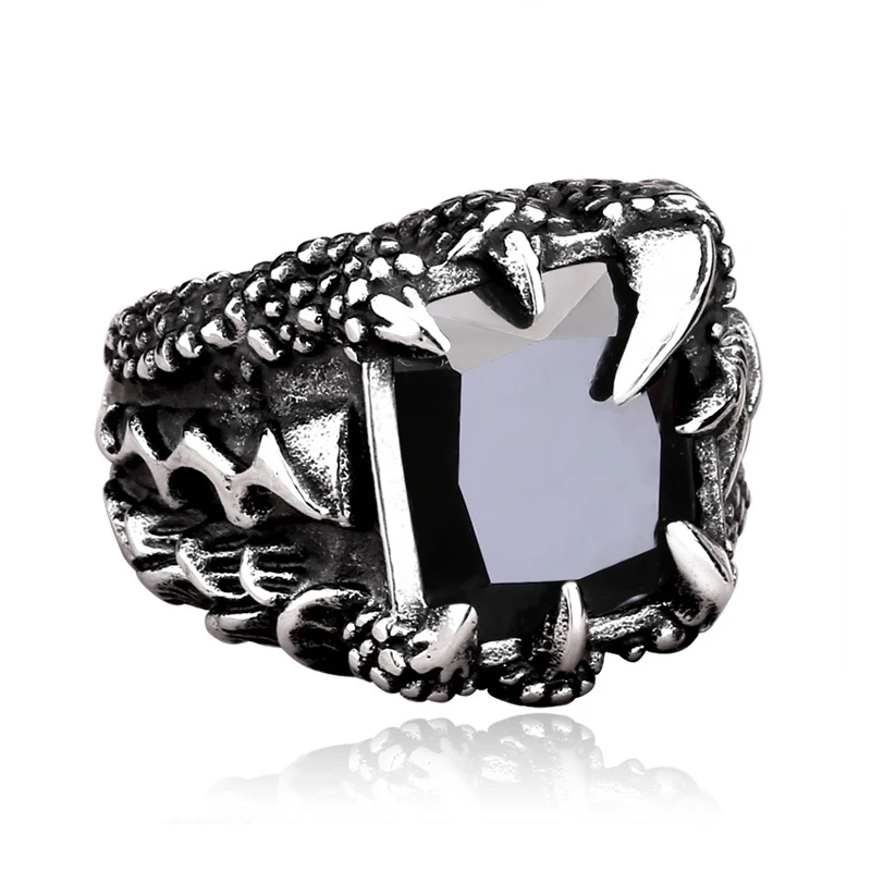 Vintage Viking Nordic Dragon Claw Ring With Blue Stone Crystal Stainless Steel Punk Rock Rings For Men Women Jewelry Wholesale