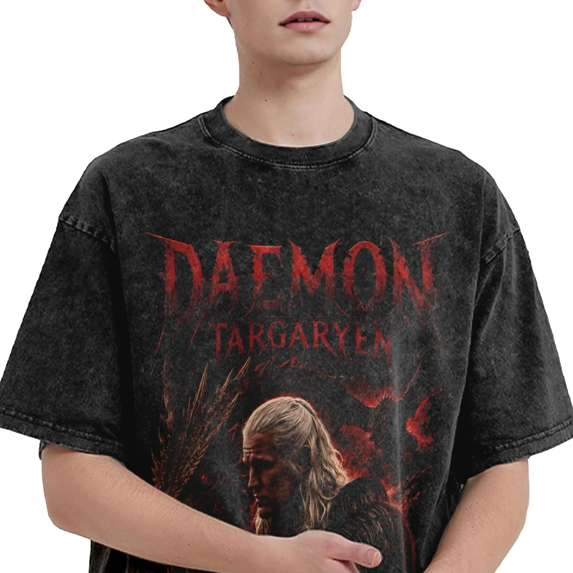 Daemon Targaryen Houses of the Dragons Merch Washed T Shirt Men Women Streetwear Hip Hop T-Shirts Summer  Tee Shirt Short Sleeve