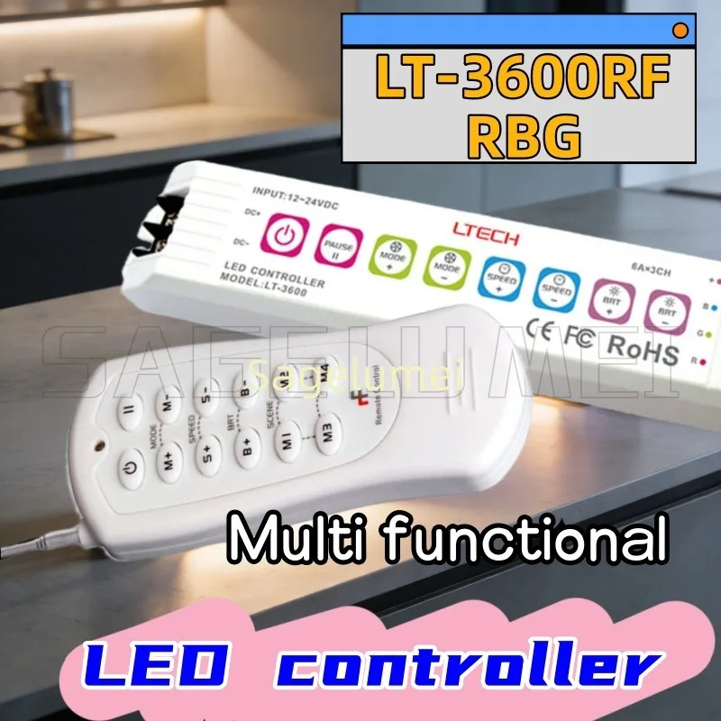 

LT-3600RF Светодиодный контроллер RF 2,4G Беспроводной вход 6A/CH 18A 3 канала Dim RGB-контроллер 8 кнопок 32 режима LTECH Многофункциональный