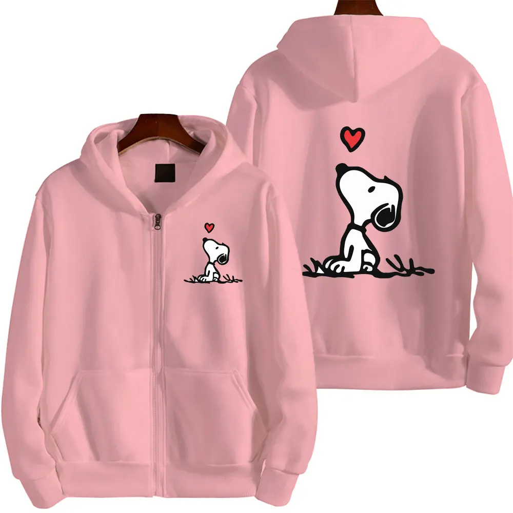 Snoopy White Women Zip Up Hoodie Jacket Spring Autumn 2024 Fashion Women Sweatshirt Cartoon Anime Couple Oversized Clothes Coats