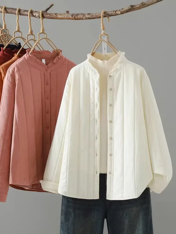 

Casual Oversized Cotton Jaet Women's Autumn Winter Faion Korean Sle Embroidered Line Cotton Padded Vest Loose Fit Coat