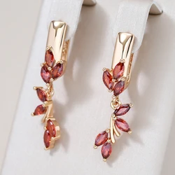 Kinel New Red Natural Zircon Drop Earrings for Women 585 Rose Gold Ethnic Bride Earrings High Quality Daily Fine Vintage Jewelry