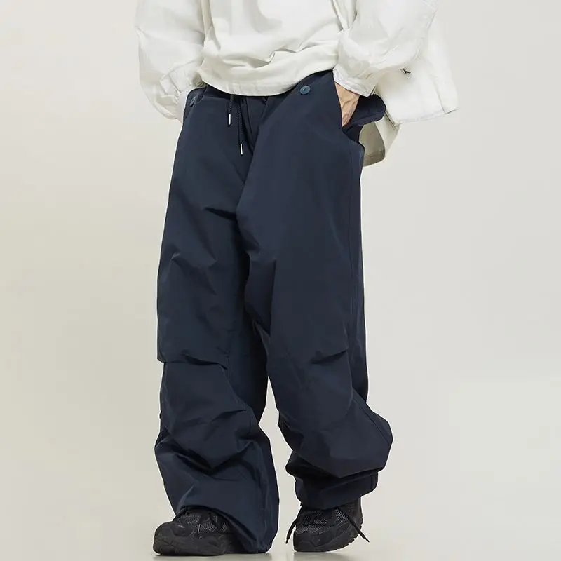 

Drawstring Woven Pants Solid Color Overalls Men's Simple Fashion Hip Hop Retro Casual Trousers Loose Straight Leg Pants