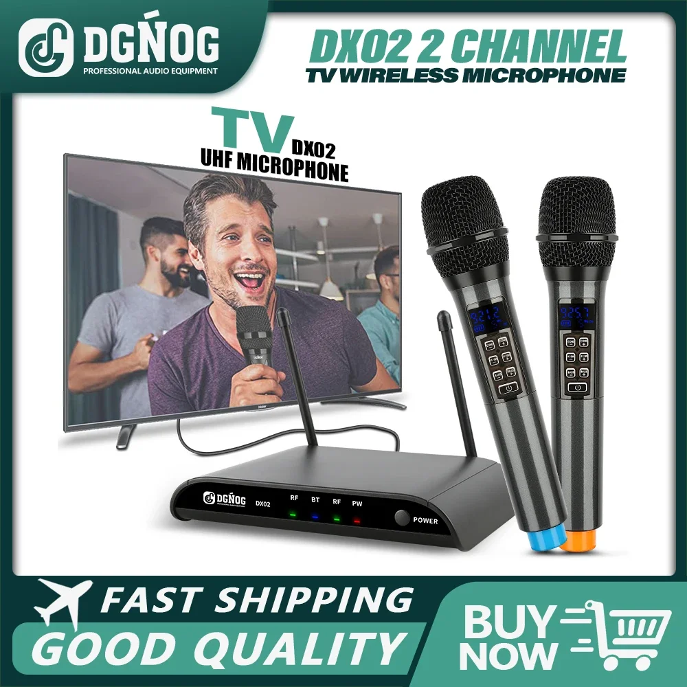 DGNOG DX02 Dual Handheld Wireless Microphone System 5.0 Bluetooth Echo 2 Channel TV Karaoke Mic For Family Parties Home Party