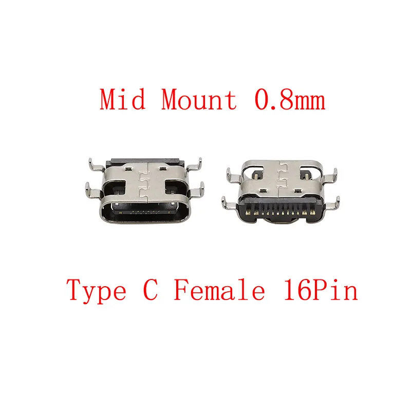 10 Stücke USB 3.1 Typ C Buchse 16 Pin Mid Mount 0,8/1,6mm Löten Stecker Für DIY Lade USB Typ-C Port Reparatur – Detail 2