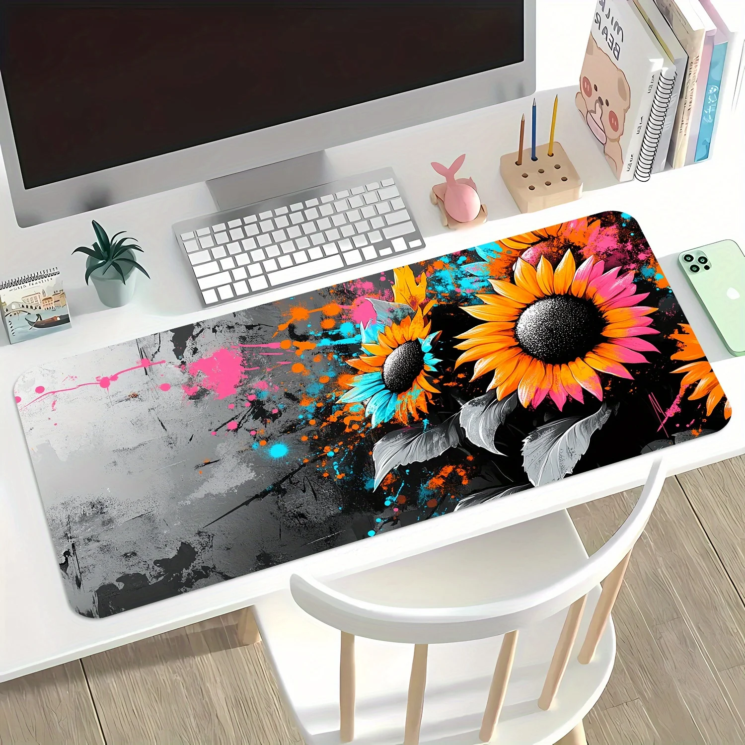 

Игровой коврик для мыши XXL Sunflower с прошитыми краями, нескользящий, резиновый, большой, 900x400, для офиса, ПК, ноутбука, аксессуары для геймеров, 1 шт.