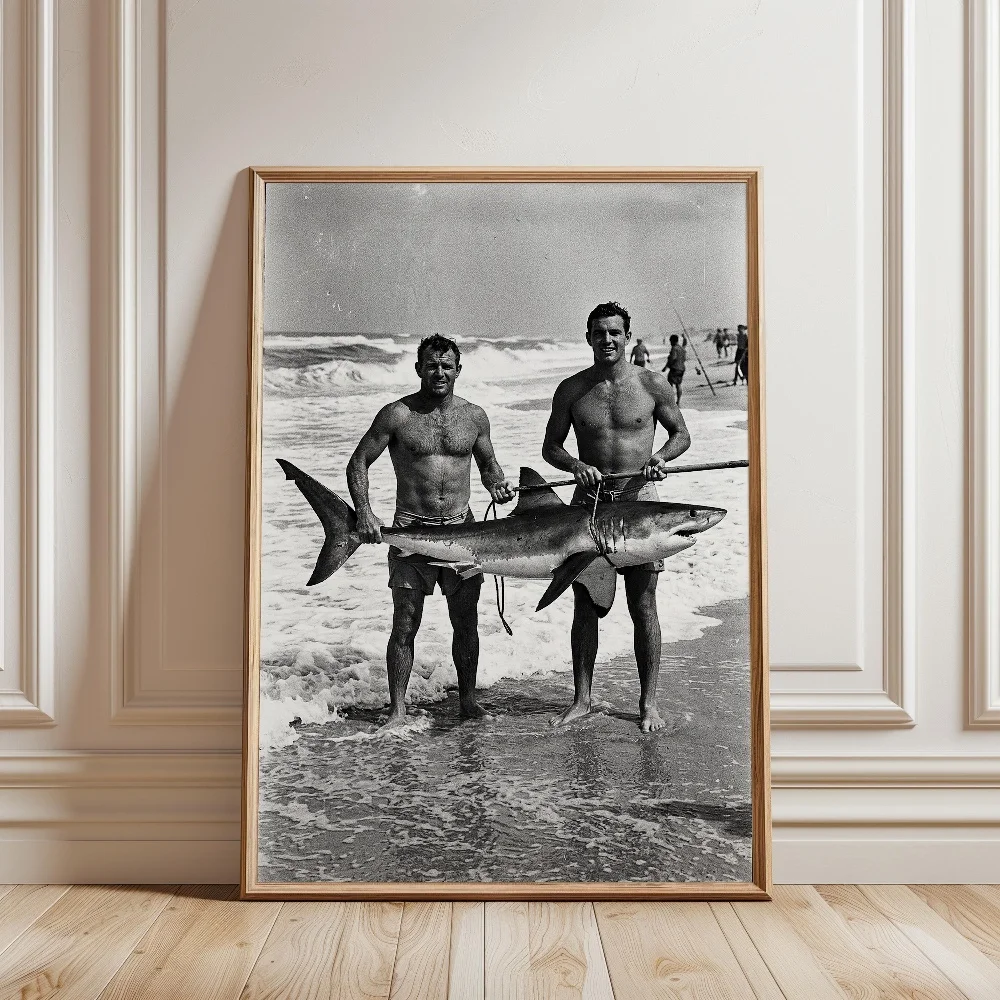 Black and White Retro People Cars Scenery Fishing Wild Leopard Canvas Painting Wall Art Poster Picture Home Decor Mural Cuadros