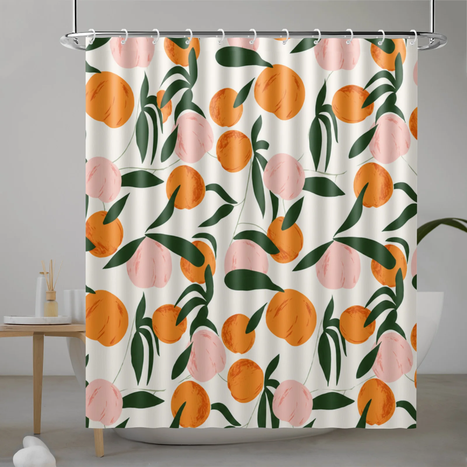 Watercolor Pink Peach Plants Shower Curtain with Hook Waterproof Polyester Fabric Bathroom Modern Decor Curtains Bath Room