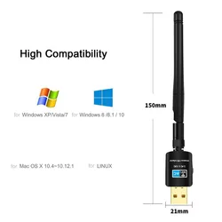 802.11AC Dual Band 600Mbps Wireless USB Wifi Adapter Dongle For Windows  Mac 2.4GHz/5GHz With Antenna for PC Network Card