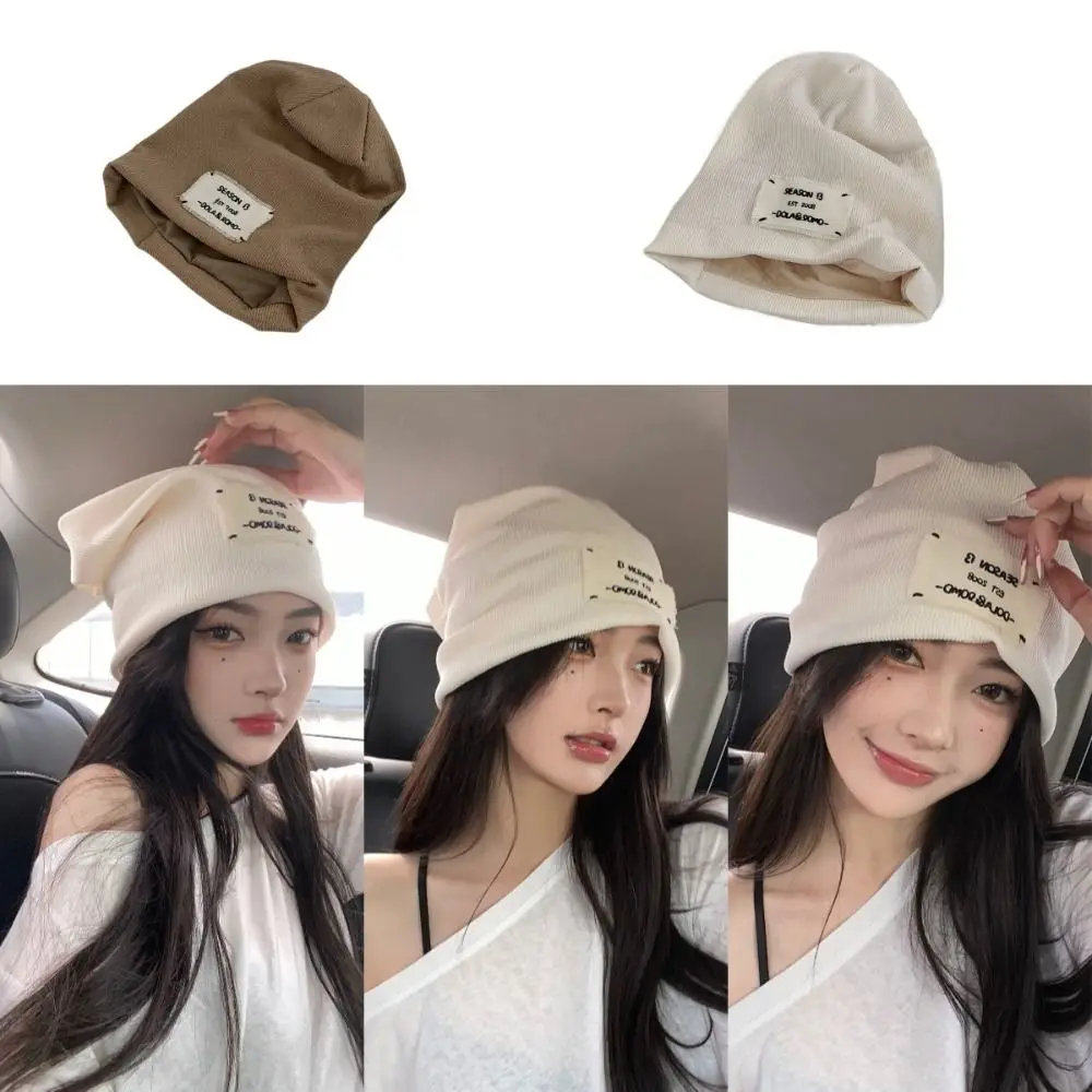 Ear Protectors Knitted Hat Letters Embroidered Breathable Thin Pile Cap Sun Protection Revealing Face Small Pullover Hat Women's