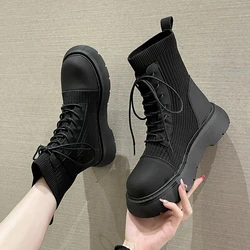 Boots Woman 2024 New Ladies Casual Stretch Fabric Socks Boots Fashion Cross-tied Women Shoes Platform Boots Gothic Fall and Wint