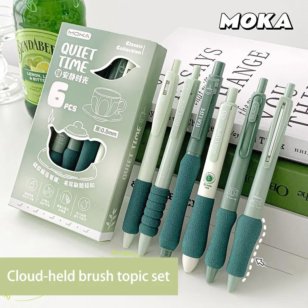 6PCS/Box Creative ST Tip Gel Pen Soft Cloud Grip Press Type Neutral Pen 0.5mm Black Ink Writing Tools Student Specific
