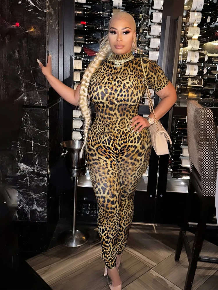

Sisterlinda Sexy Printed Jumpsuits Fashion New Back Hollow Full Sleeve Stand Collar Slim Overalls Female Midnight Party Clubwear