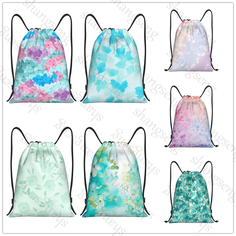 Drawstring Bag Sports Backpack Bundle Pocket Basketball Bags Boy Birthday Christmas Shoe Bag Colorful oil-painted flowers