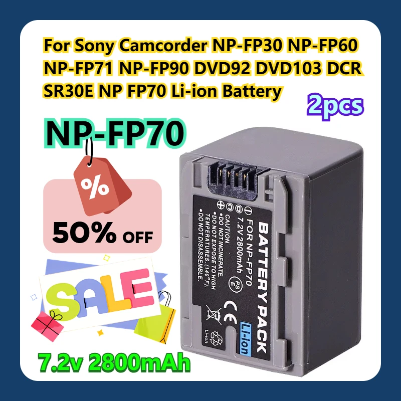 

For Sony Camcorder NP-FP30 NP-FP60 NP-FP71 NP-FP90 DVD92 DVD103 DCR SR30E 2800mAh NP-FP70 NP FP70 Li-ion Battery 2pcs