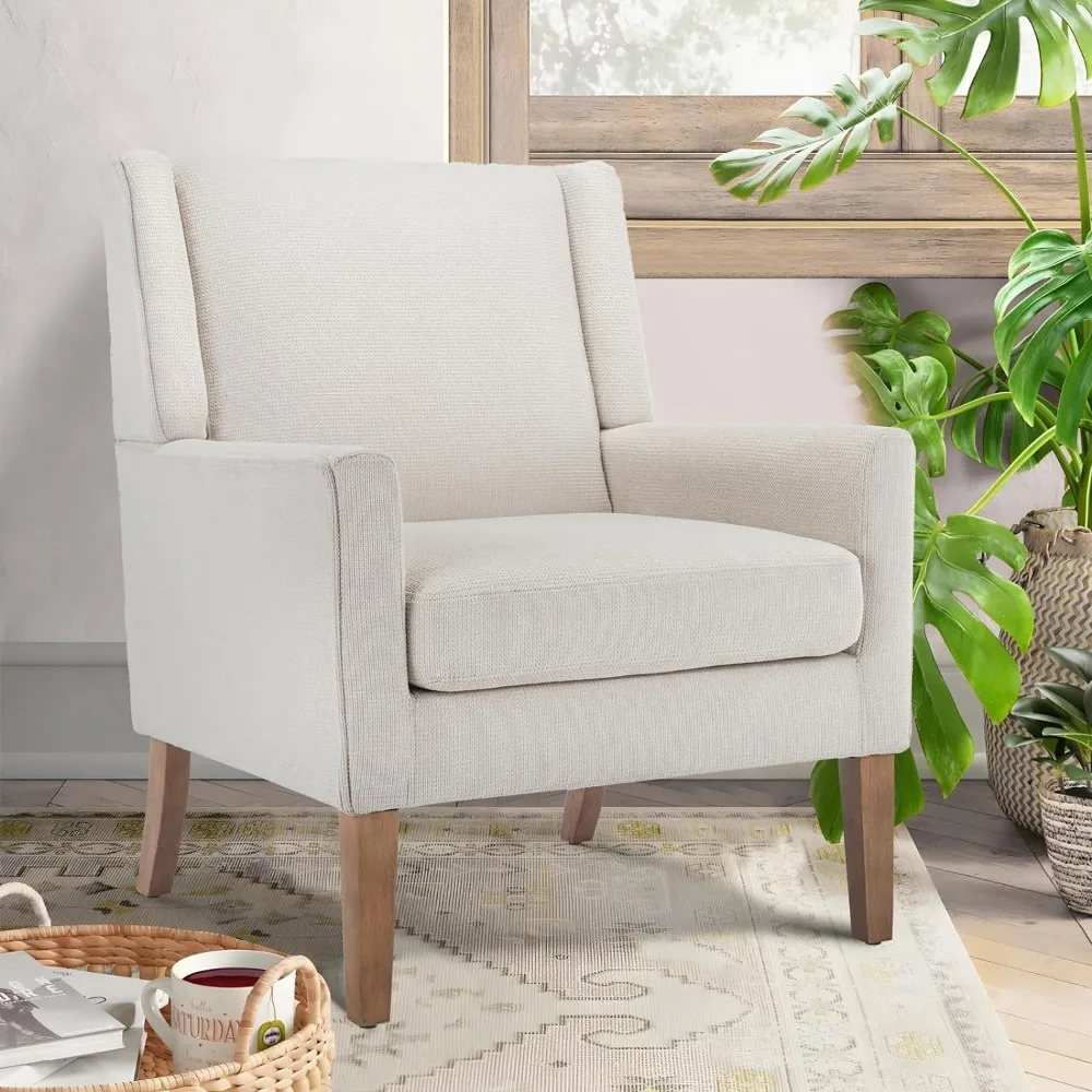 

Modern Wingback Living Room Chair, Upholstered Fabric Accent Armchair, Single Sofa Chair with Lounge Seat and Wood Legs