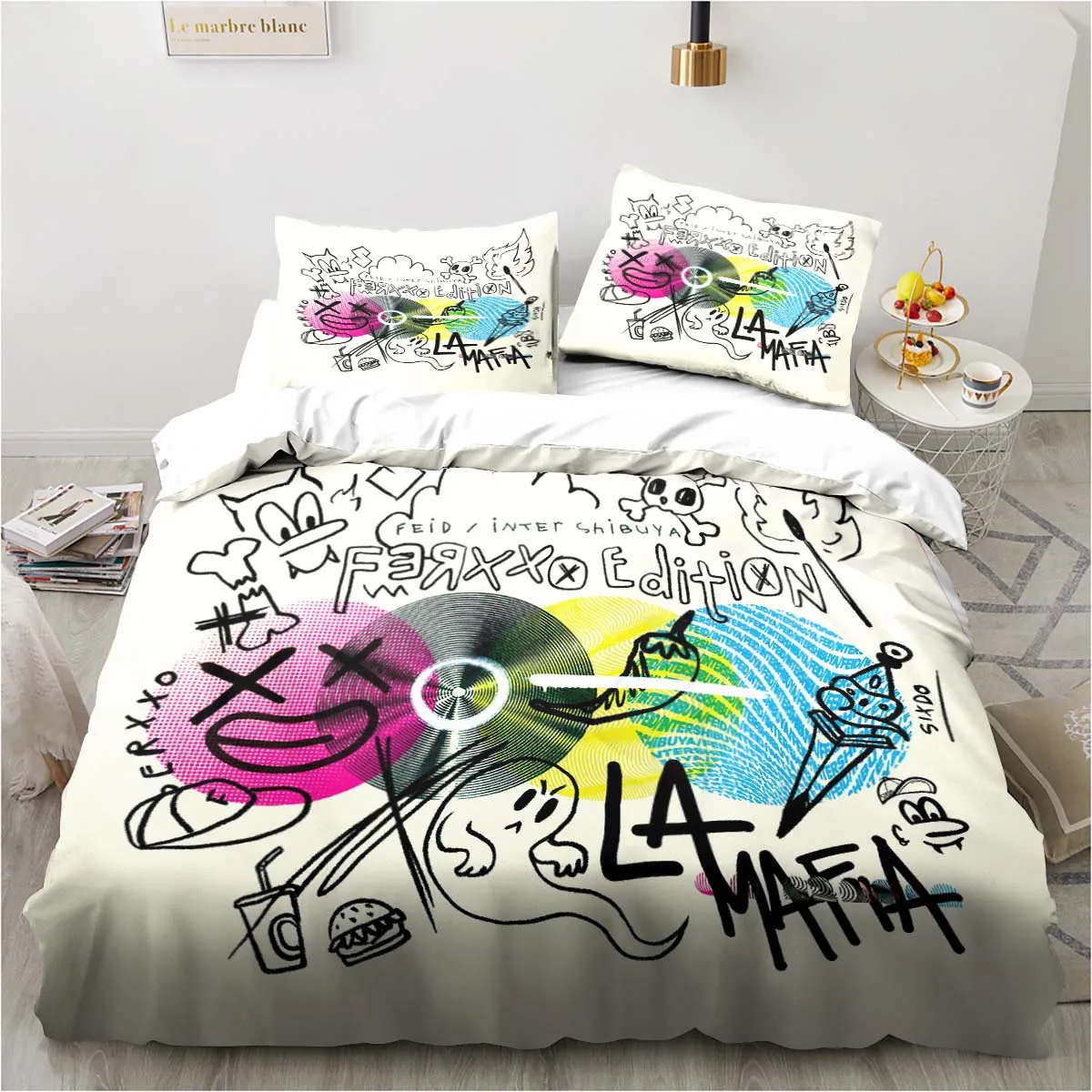 Feid Ferxxo Rapper Printed Bedding Set Soft Green Duvet Cover Pillow Case Adult Bedroom Single Double King Size Quilt Cover